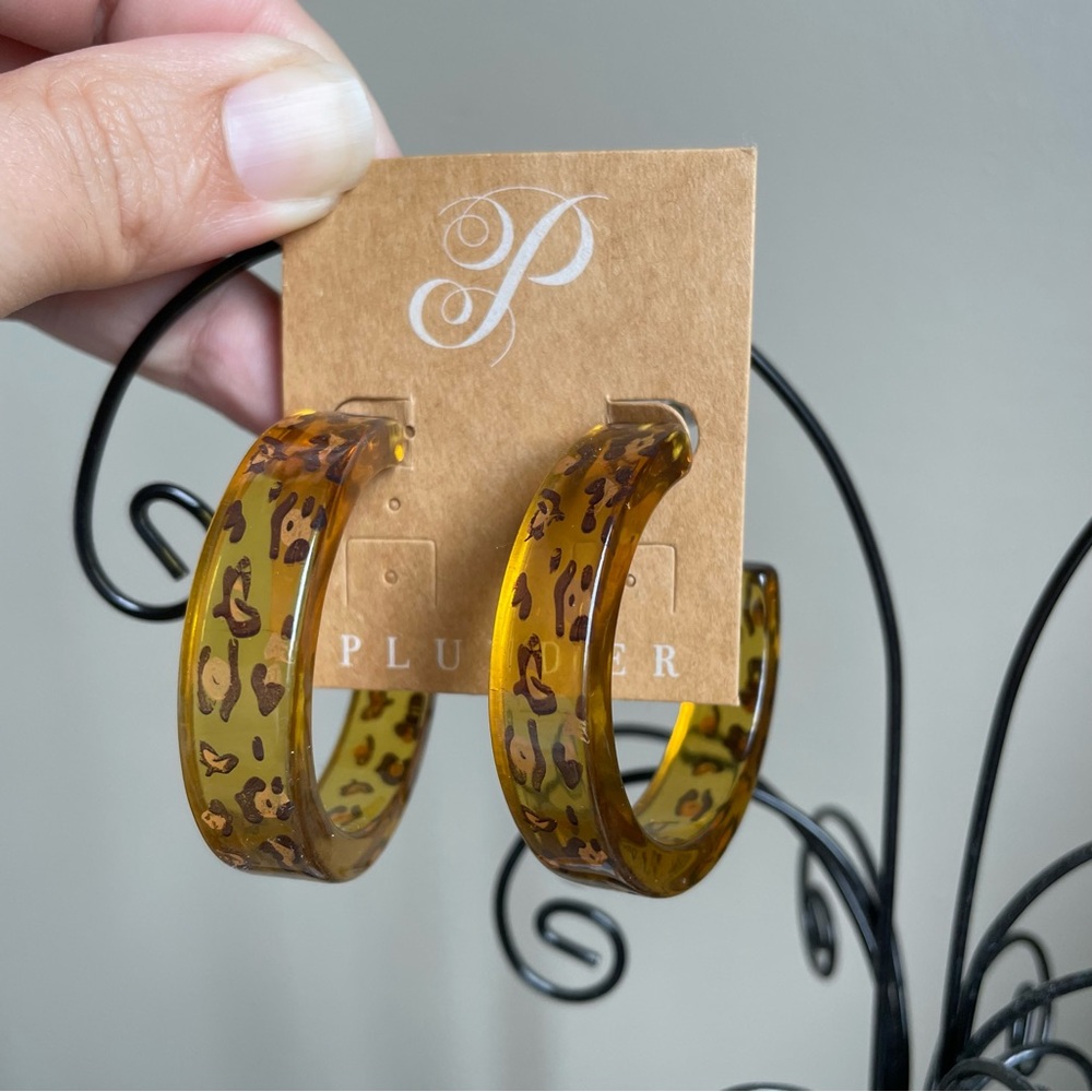 Plunder Gold and Brown Modern Animal Print Acrylic Earrings